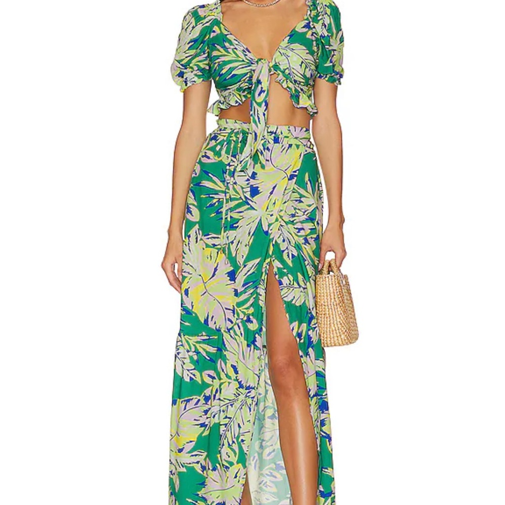 Maaji Green and Yellow Wrap Maxi Skirt